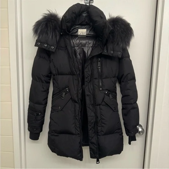SAM. Fur Cruiser Parka Coat Puffer XS Black - Picture 5 of 7